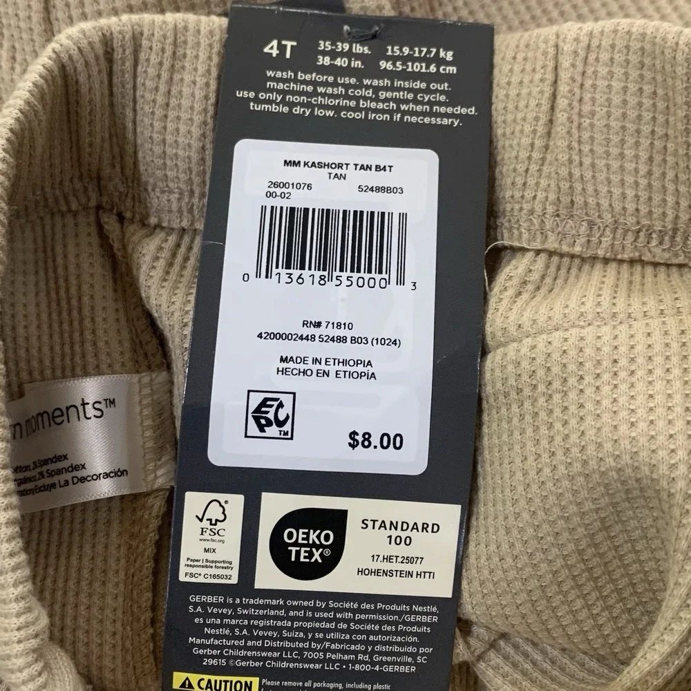 Modern Moments by Gerber Organic Baby Boy Harem Shorts 4T New with Tags Tan Nice